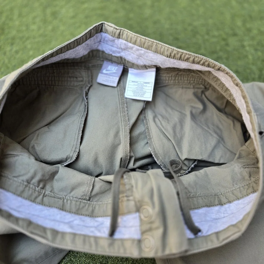 Nike Womens Capri Pants Size L(12-14) Olive Green Cropped Drawstring Hem